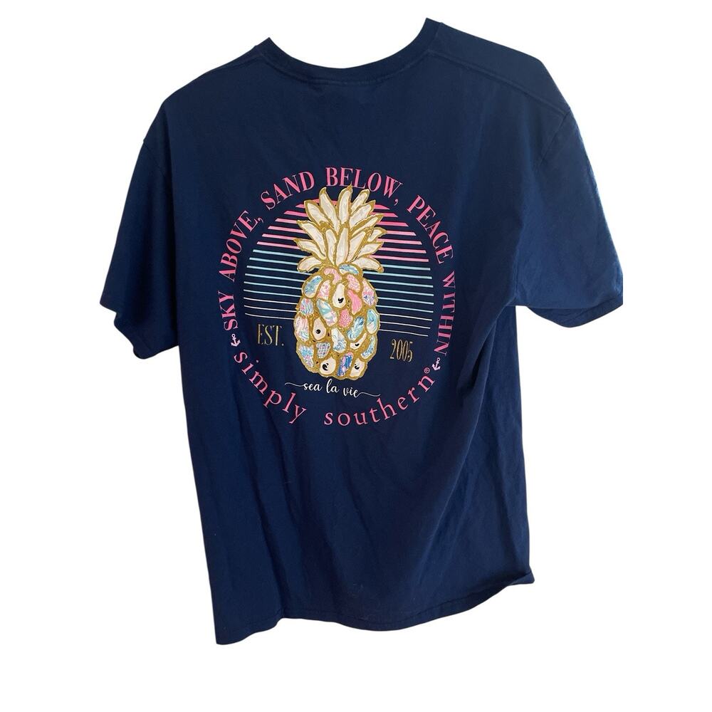 SIMPLY SOUTHERN SIZE LARGE BLUE SHIRT WITH PINEAPPLE ON BACK - Picture 2 of 2